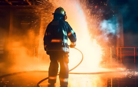 cinematic-fireman-using-water-extinguisher-fighting-with-fire-flame-wearing-suit-safety
