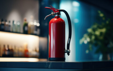 Fire extinguisher mounted on a wall in a modern and elegant inte